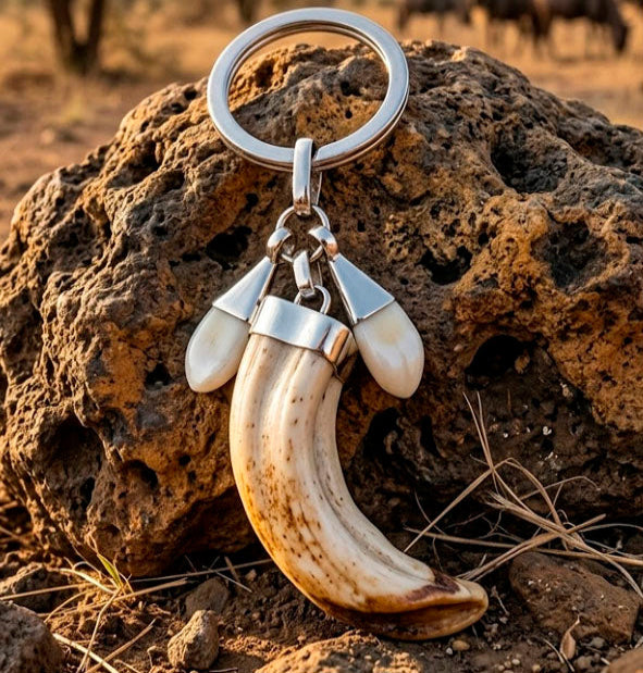 Llavero Amoladera de Jabalí y Perlas de Venado con Plata 925