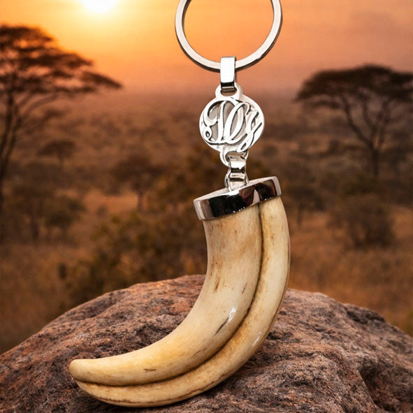 Personalized Warthog Tusk Keychain with Sterling Silver 925