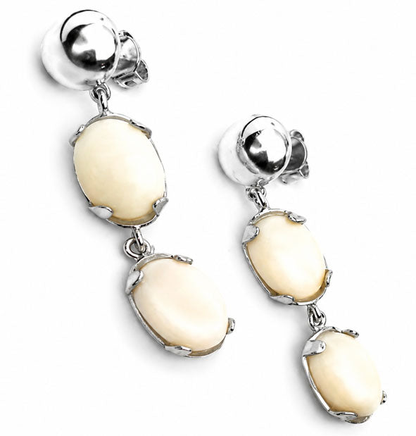 Pendientes Largos Doble Perla de Venado Oval en Plata de Ley | Joyas de Caza