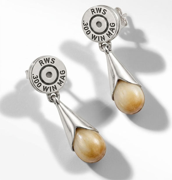 Pendientes Perla de Venado con Culata de Bala en Plata de Ley 