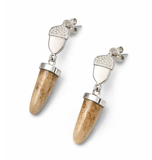 Sterling Silver Stag Antler and Acorn Leaf Earrings | 22mm