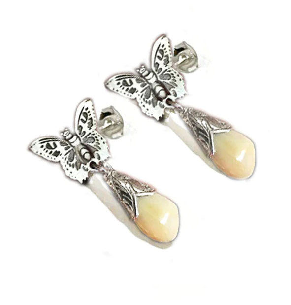 pendiente mariposa perla venado con plata