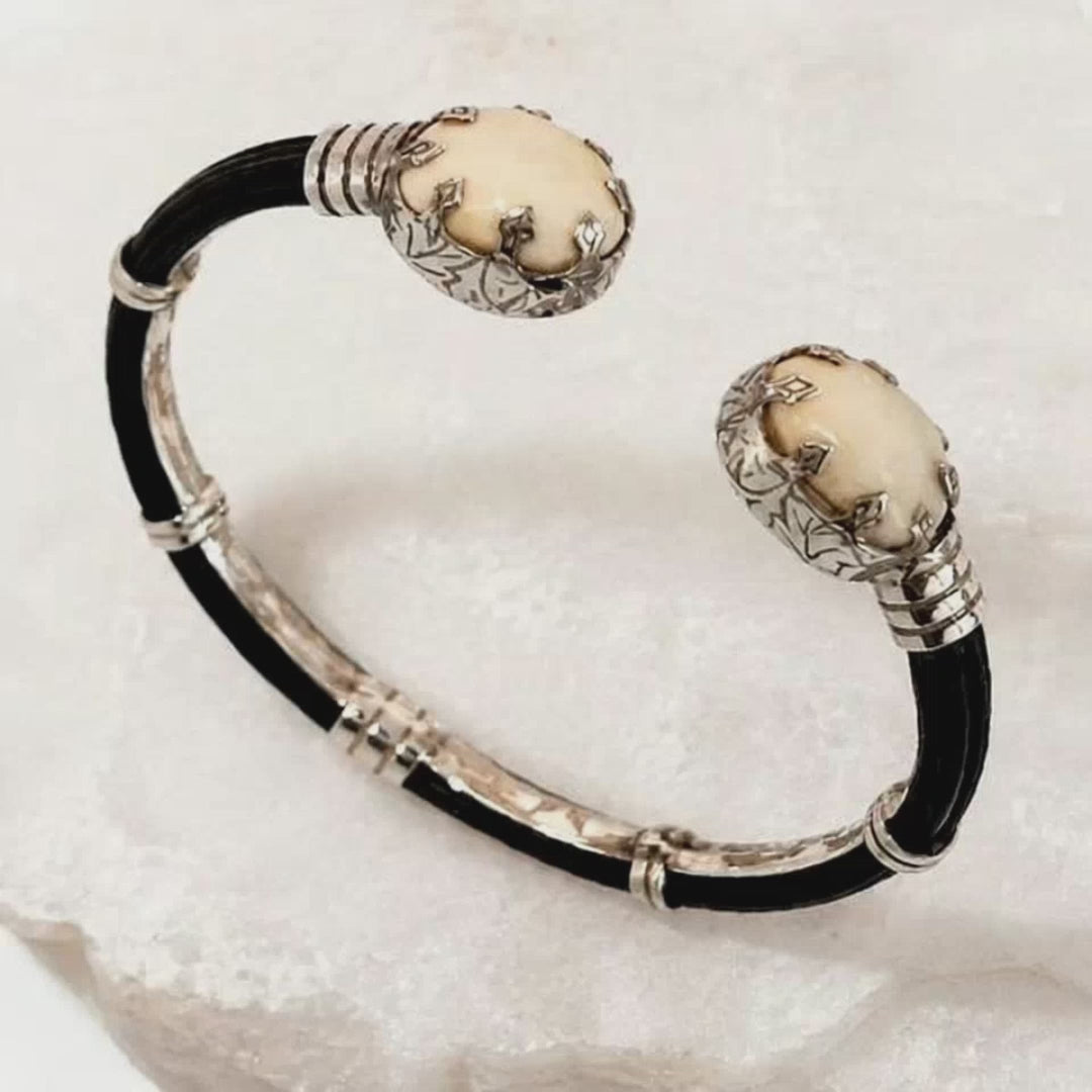 pulsera pelo bufalo enfrentadas perla venado con plata