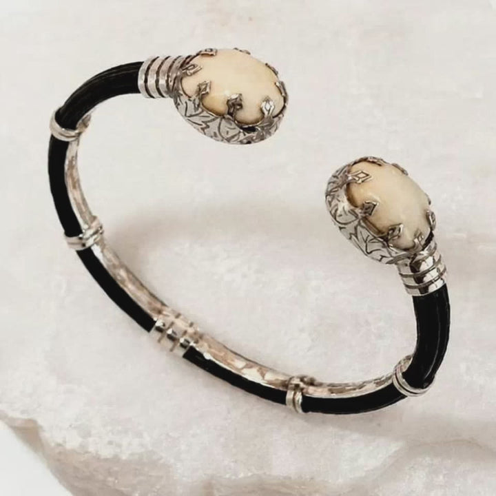 pulsera pelo bufalo enfrentadas perla venado con plata