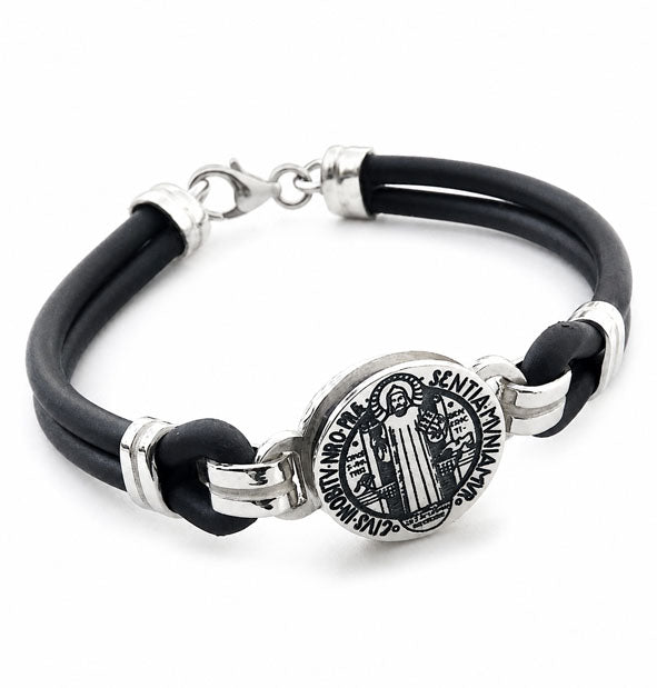 Pulsera San Benito en Caucho y Plata de Ley 925 | Unisex | JOYAS DE CAZA