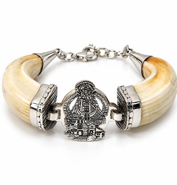 Pulsera de amoladeras de jabalí con Virgen de la Cabeza en plata 