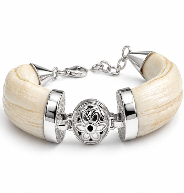 Pulsera Amoladera de Jabalí Natural con Bola de Hilos en Plata 925 Joyas de Caza vista desde arriba