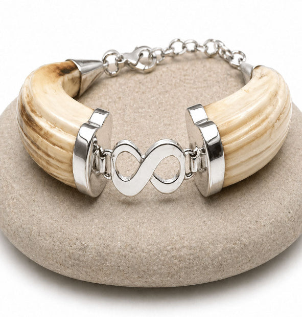 Wild boar tusk infinity center bracelet with silver