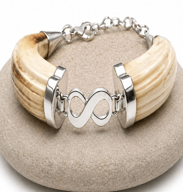 Wild boar tusk infinity center bracelet with silver