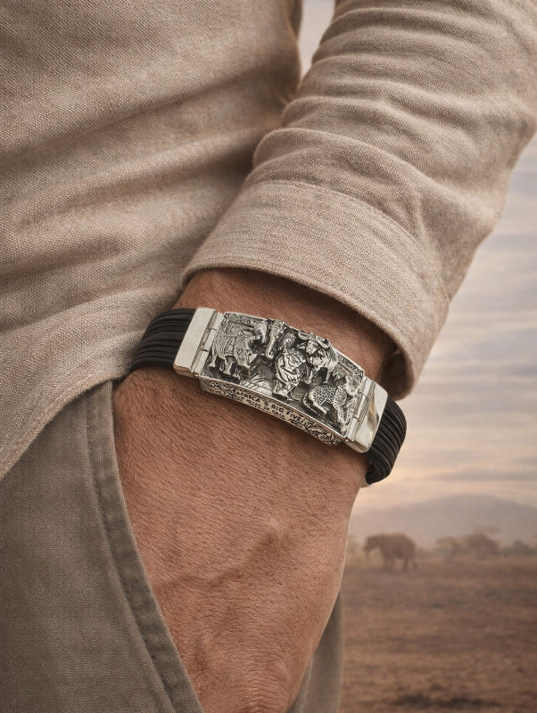 pulsera-ancha-big-five-africa-en-pelo-de-bufalo-y-plata-10