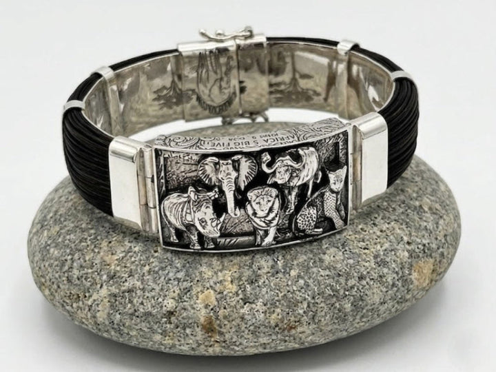 pulsera-ancha-big-five-africa-en-pelo-de-bufalo-y-plata-6