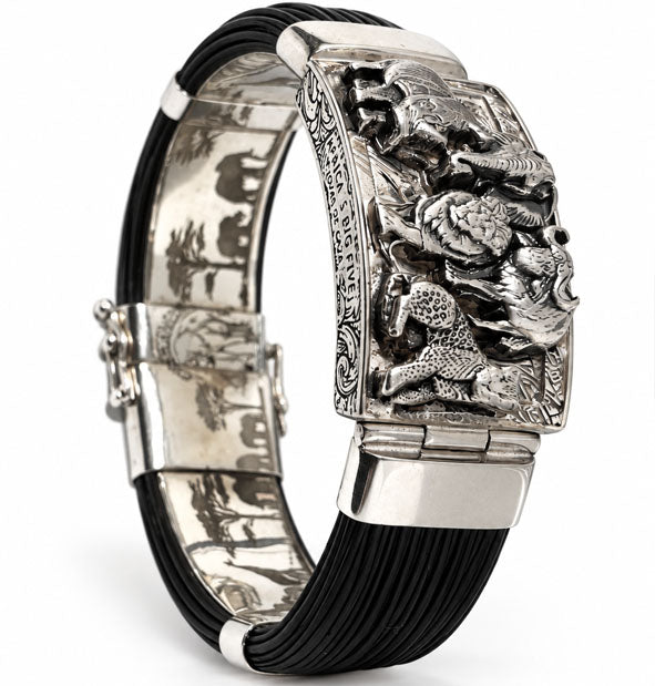 Pulsera Ancha Big Five | Pelo de Búfalo Africano y Plata de Ley 925 detalles animales