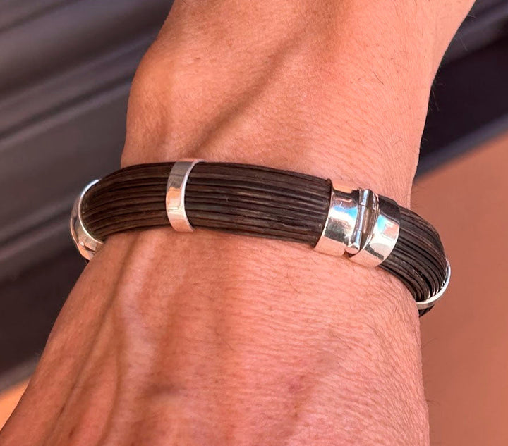 Pulsera unisex de 14 mm en pelo de búfalo africano con plata de ley 925