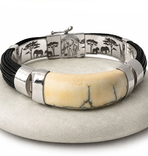wide half-round buffalo hair bracelet with sterling silver tusk