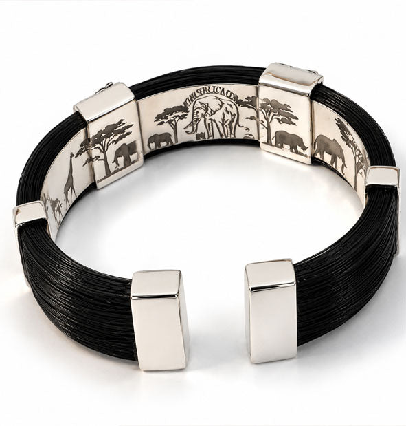 Pulsera Pelo Jirafa Ancha Recta 17mm con Cabezas de Jirafa detalle grabados interiores