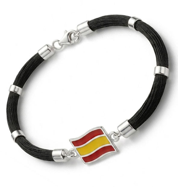 Pulsera Bandera España Esmaltada con Pelo de Jirafa en Plata 925 detalle de la bandera de españa