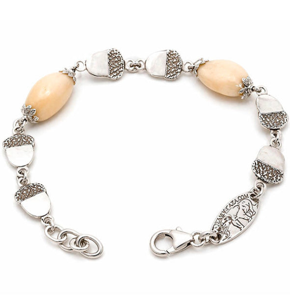 pulsera bellotas en con perla de venado naturales en plata