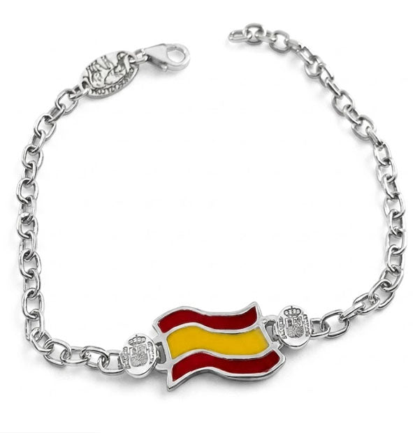 Pulsera Cadena Bandera de España Esmaltada en Plata 925 vista entera