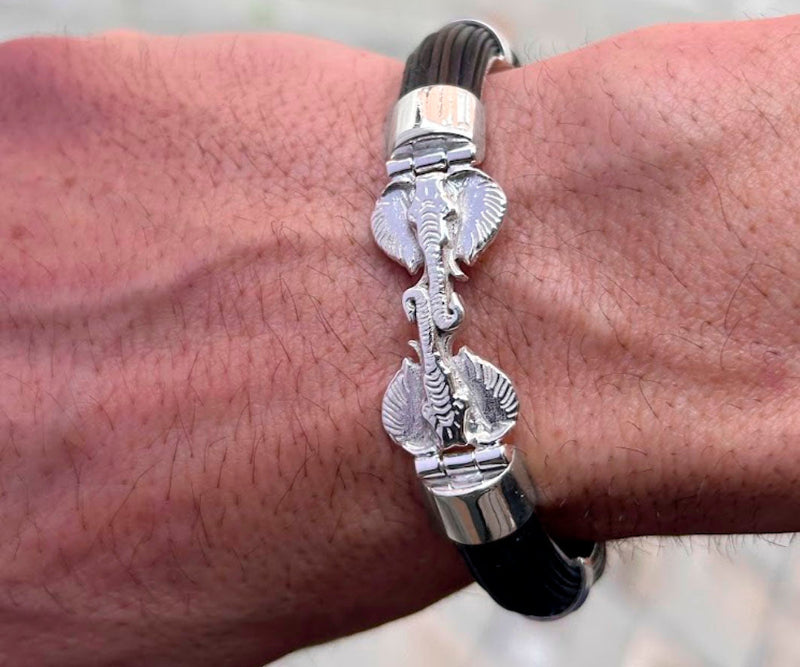 pulsera-carril-doble-cabeza-elefante-con-pelo-de-bufalo-y-plata-de-ley-12