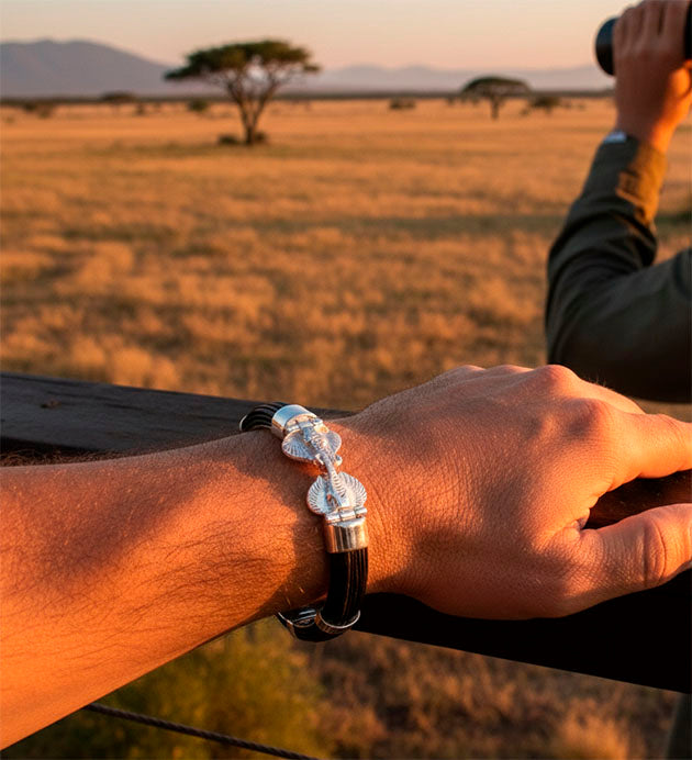 pulsera-carril-doble-cabeza-elefante-con-pelo-de-bufalo-y-plata-de-ley-14