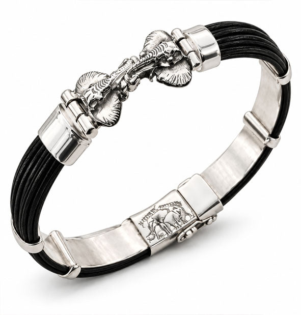 Pulsera Carril Doble Cabeza de Elefante Pelo de Búfalo y Plata 925 10 mm  Joyas de Caza