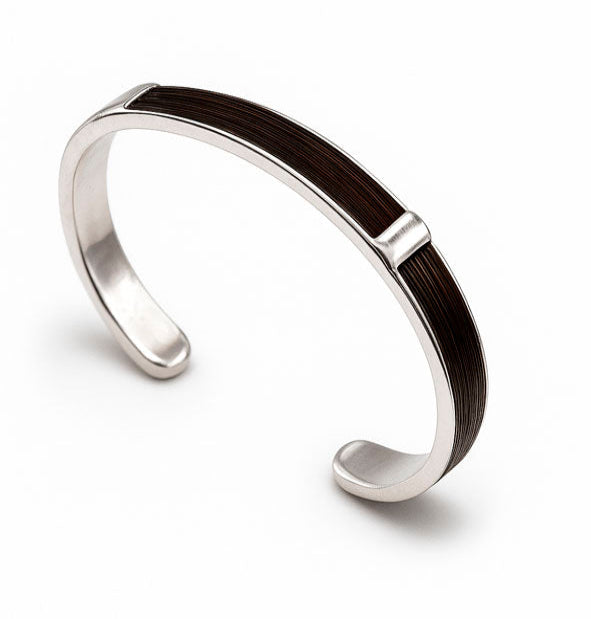 Pulsera carril de pelo de búfalo africano con plata de ley hecha a mano en Madrid joya elegante
