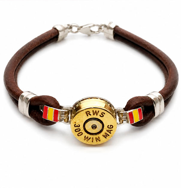 pulsera con tu culata con cuero y bandera España esmaltada en plata