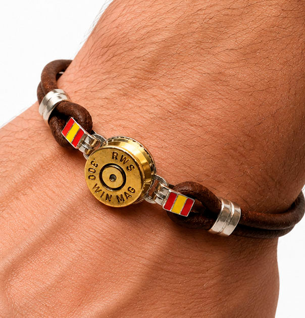 pulsera con tu culata con cuero y bandera España esmaltada en plata