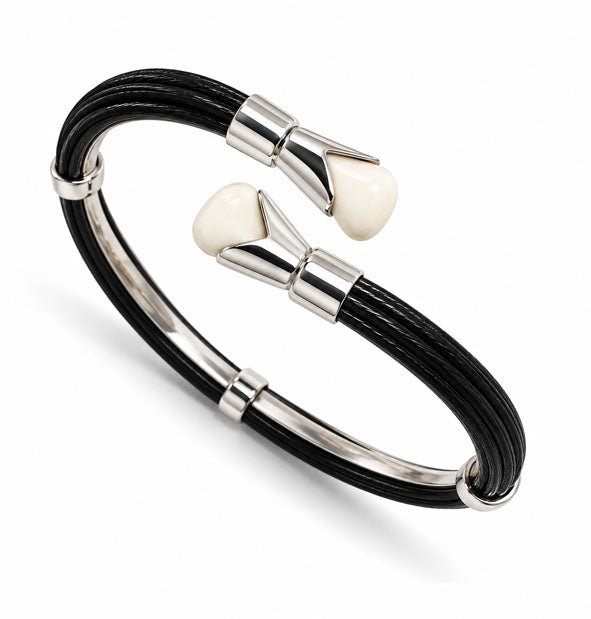 Pulsera Cruzada Perla de Venado y Pelo de Búfalo | Plata 925 | 6 mm | Joyas de Caza