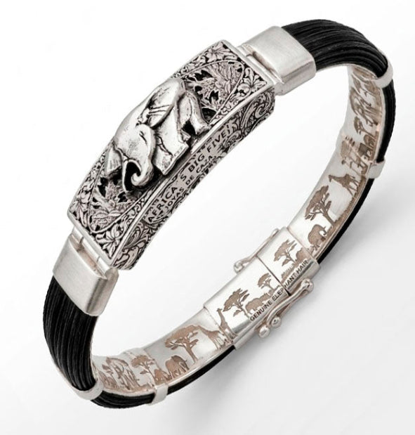 Bracelet large demi-jonc en poil de buffle avec croc en argent sterling