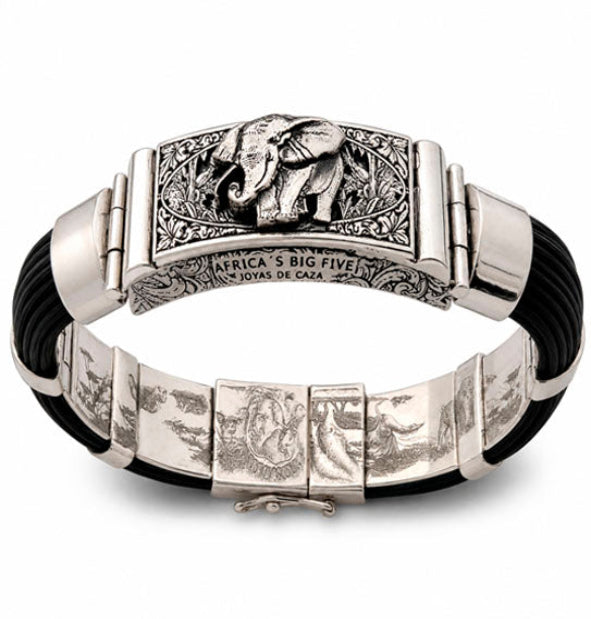 Pulsera Elefante en la Sabana con Pelo de Búfalo Africano y Plata de Ley