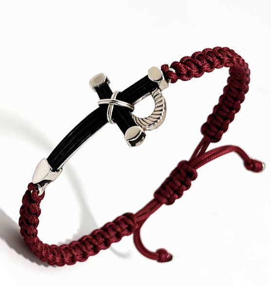 pulsera estoque taurino con pelo de bufalo y plata de ley atado con trenza algodon  vista lateral