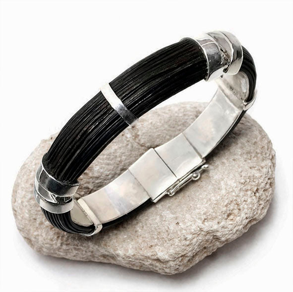 Half-Round Buffalo Hair Bracelet with Hinge and Sterling Silver Clasp