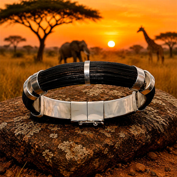Half-Round Buffalo Hair Bracelet with Hinge and Sterling Silver Clasp