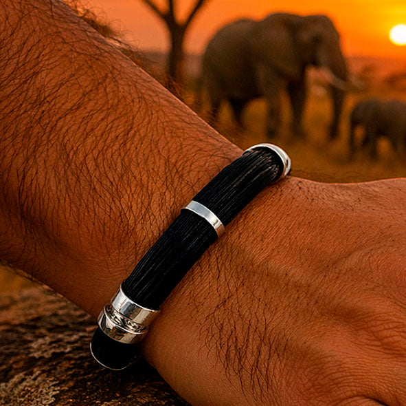 Half-Round Buffalo Hair Bracelet with Hinge and Sterling Silver Clasp