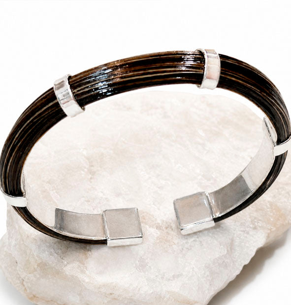 Warthog hair half-round bracelet with silver