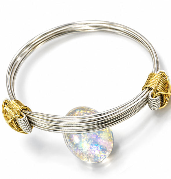 Pulsera 6 Hilos Nudos Corredizos Plata 925 con Atado en Oro 18K 5 mm Joyas de Caza vista frontal
