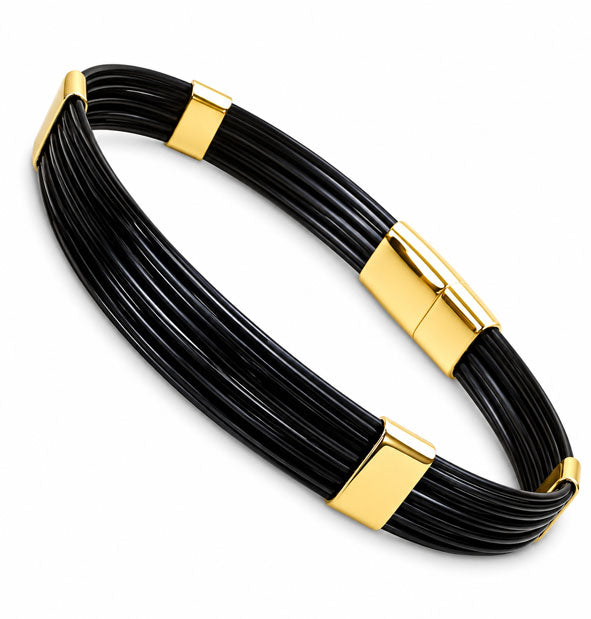Pulsera Plana de Pelo de Búfalo 10 mm con Cierre en Oro 18 Kilates vista lateral
