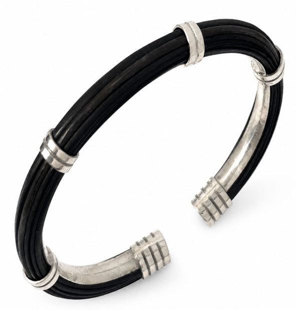 Pulsera Pelo Búfalo Tubo Redondo 7mm Asas Dobles con Plata de Ley  vista lateral