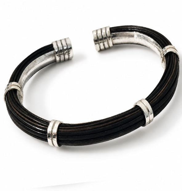 Pulsera Pelo Búfalo Tubo Redondo 7mm Asas Dobles con Plata de Ley  vista interna
