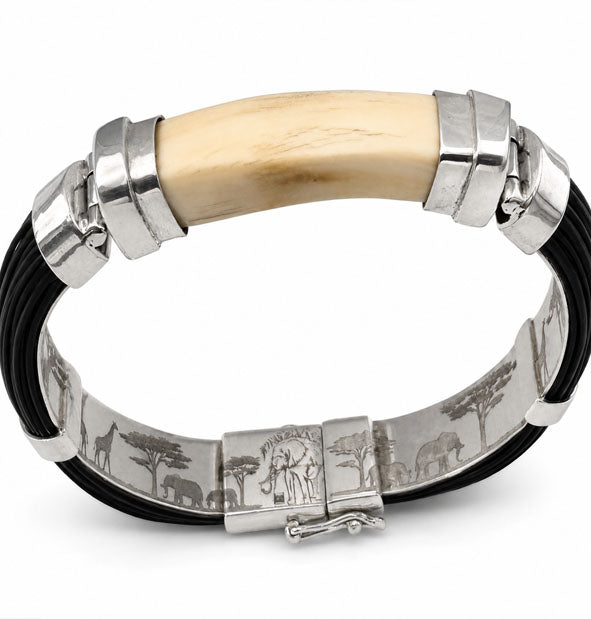 Pulsera de Pelo de Búfalo Africano y Colmillo de Facochero en Plata vista frontal