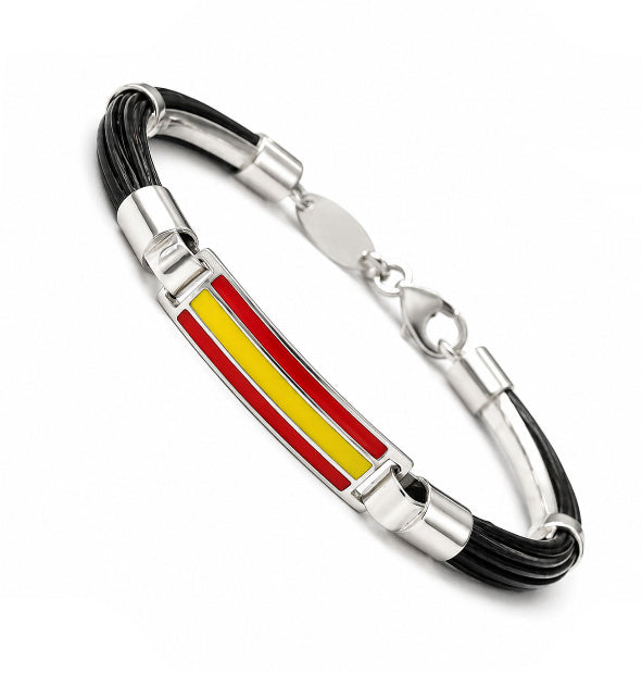 Pulsera de Pelo de Búfalo Africano con Bandera de España esmaltada fabricada por joyas de caza