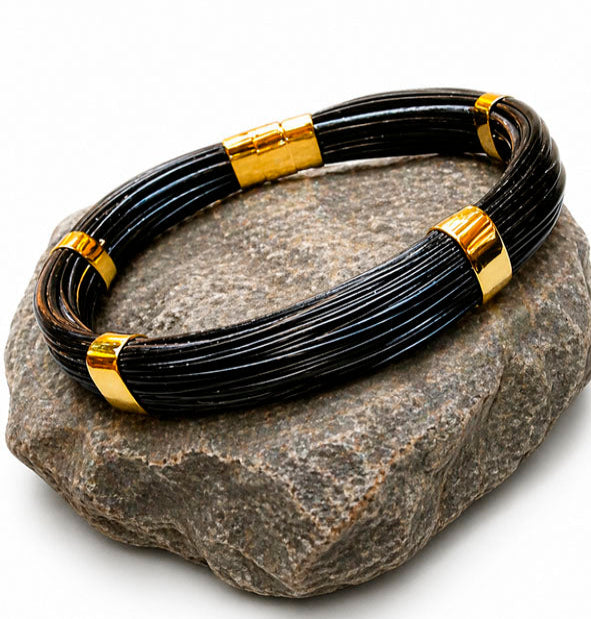 Pulsera de Pelo de Jirafa Forma Almendrada 10mm con Cierre en Oro 18 Kilates