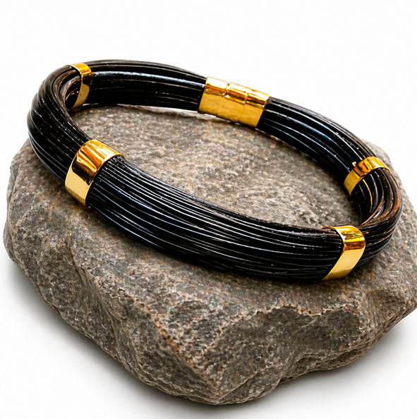 Pulsera de Pelo de Jirafa Forma Almendrada 10mm con Cierre en Oro 18 Kilates