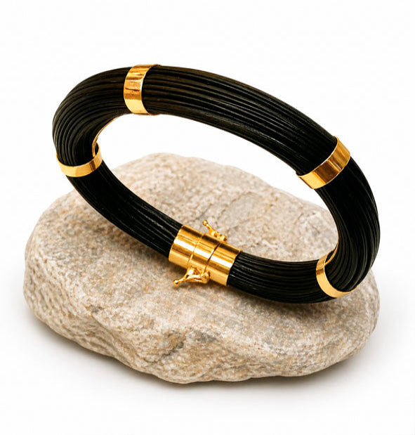 Pulsera de Pelo de Jirafa Tubo Redondo 9mm con Oro Amarillo 18 Kilates