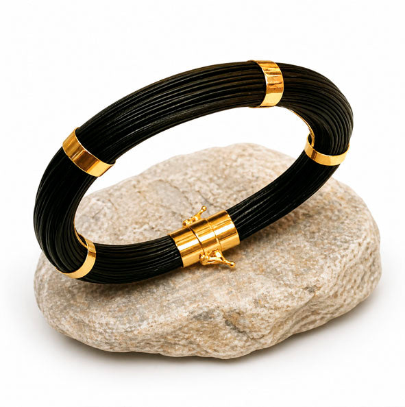 Pulsera de Pelo de Jirafa Tubo Redondo 9mm con Oro Amarillo 18 Kilates