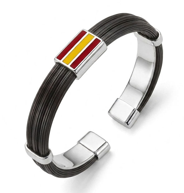 Pulsera Plana Pelo de Búfalo con Bandera de España en Plata 925 vista lateral
