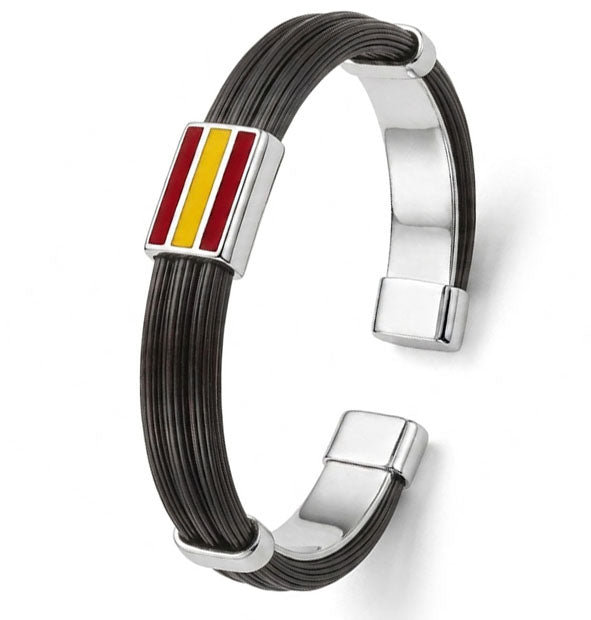 Pulsera Plana Pelo de Búfalo con Bandera de España en Plata 925 detalle de la bandera