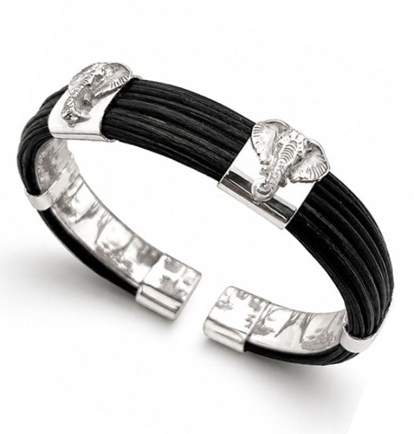 pulsera plana de pelo bufalo con cabezas elefante africano vista lateral