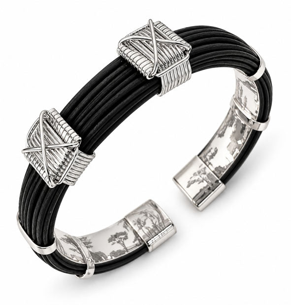 Pulsera Plana Pelo de Búfalo con Nudos Africanos en Plata 925 | 12 mm | Joyas de Caza